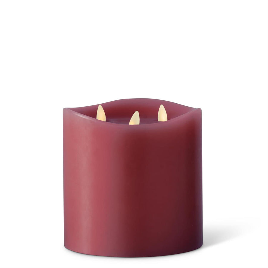 Burgundy 3 Moving Flame Pillar Candle