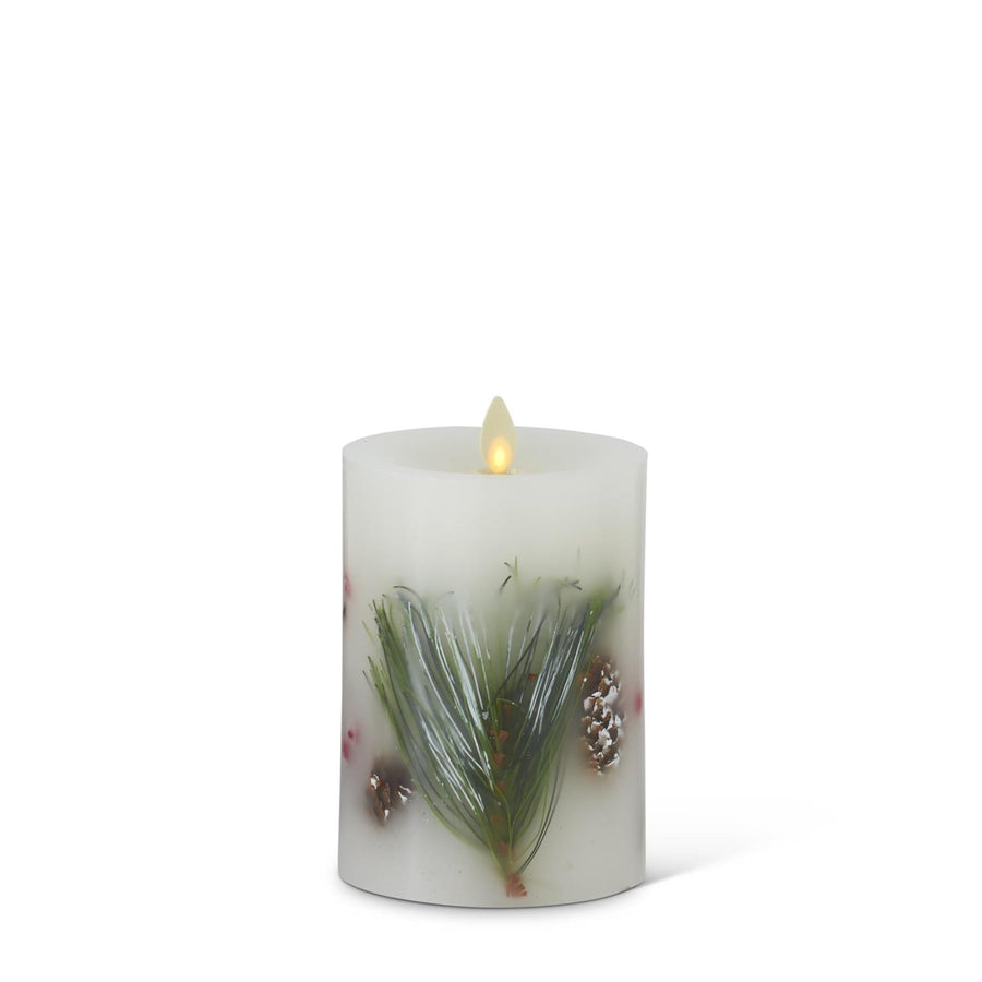 Berry & Pine Pillar Moving Flame Candle