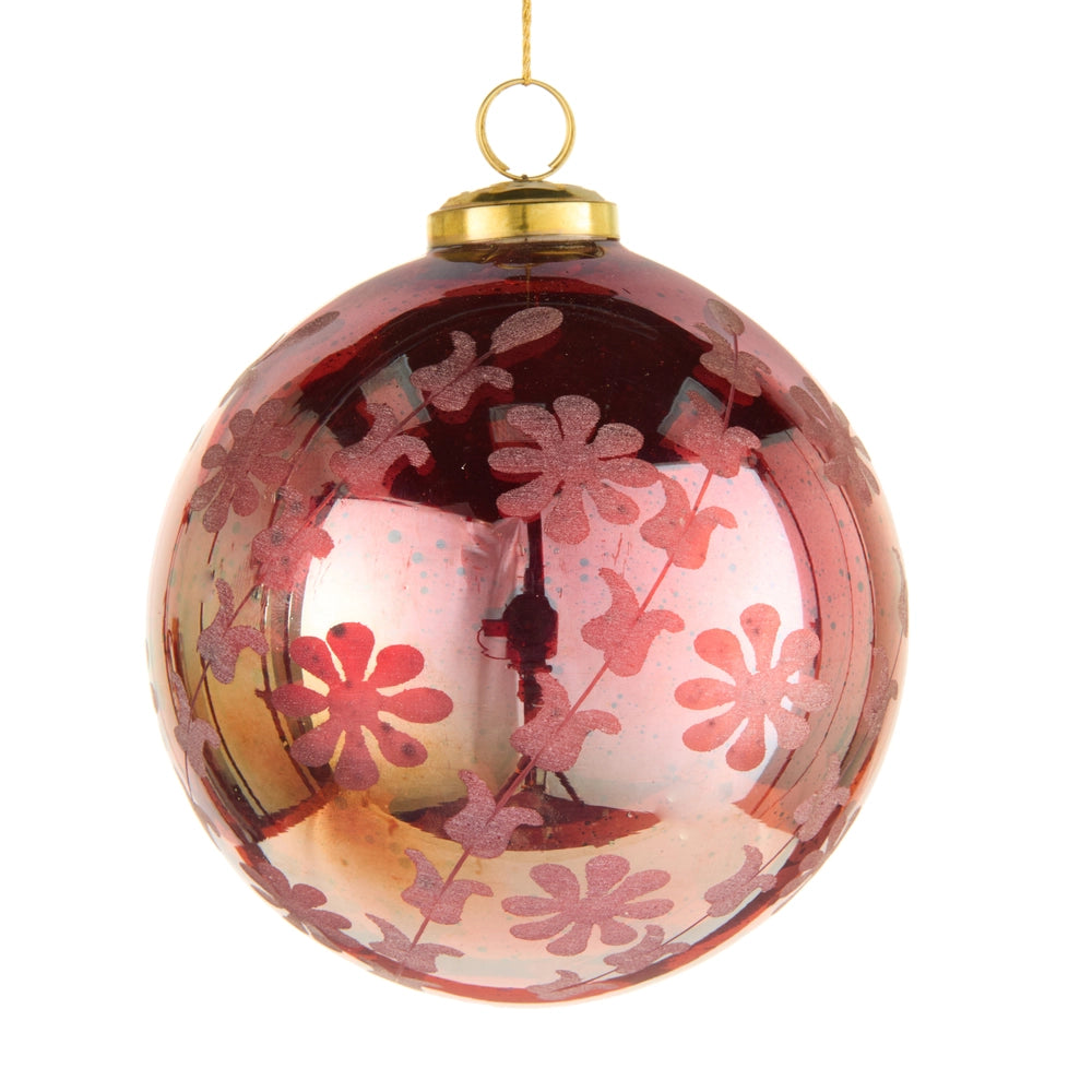 Red Floral Etched Ornament