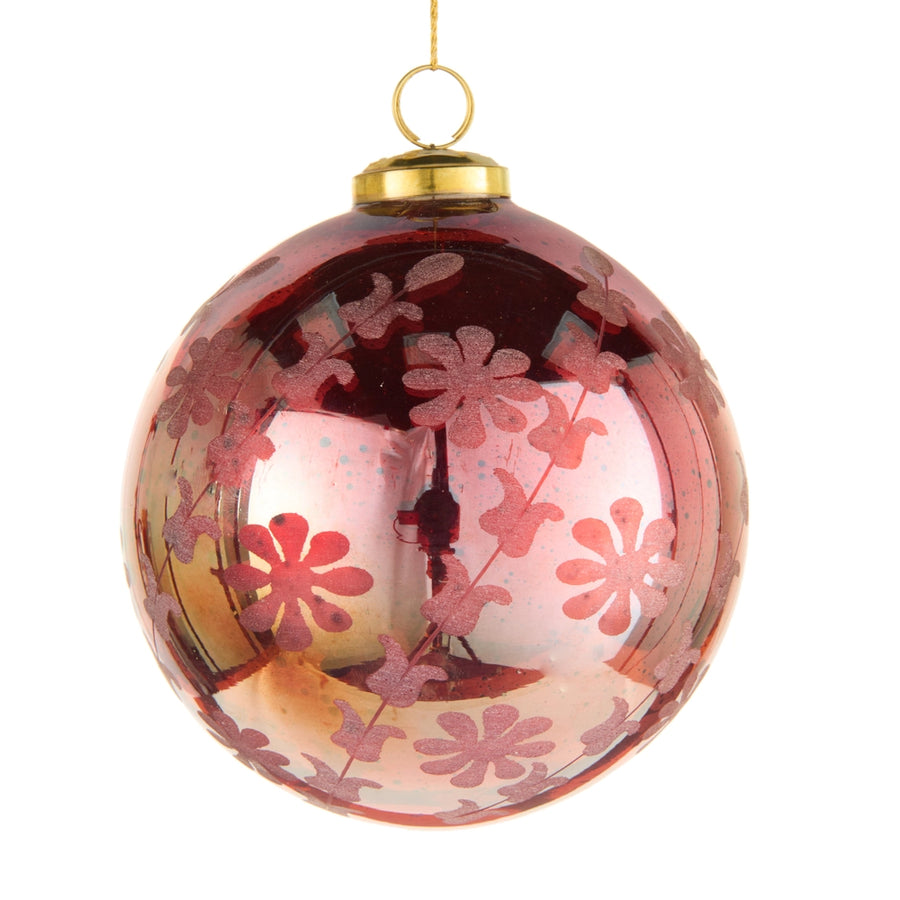Red Floral Etched Ornament