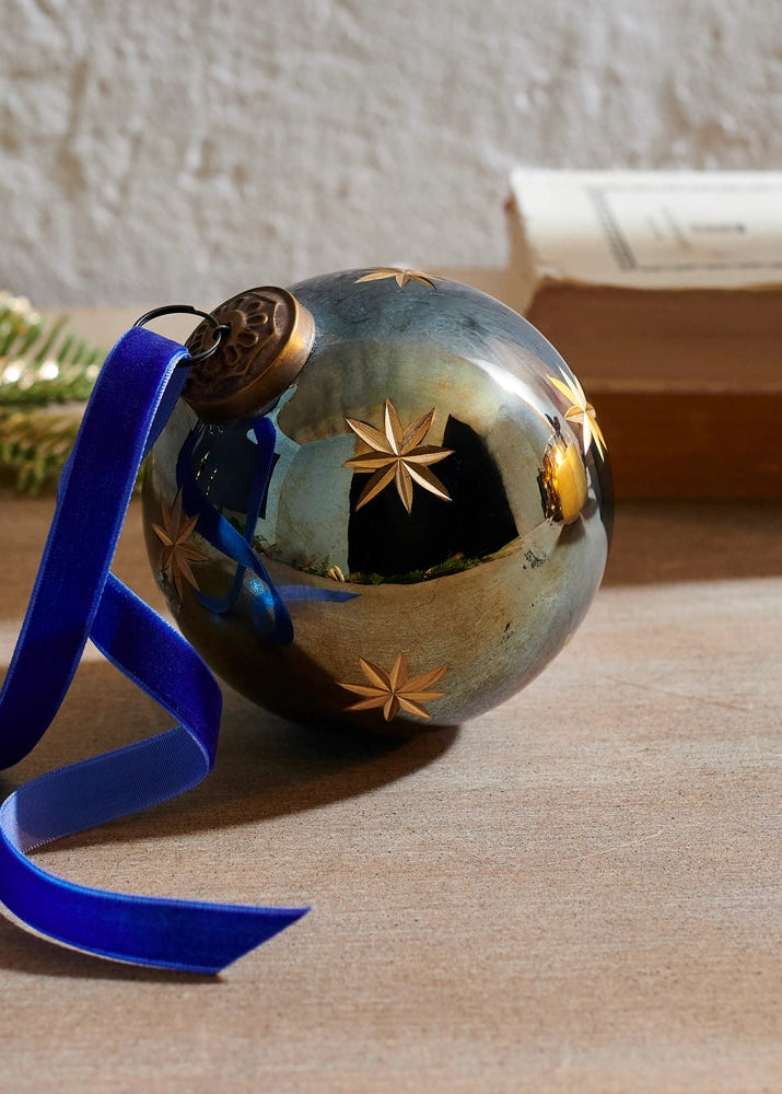 Blue Etched Star Ornament