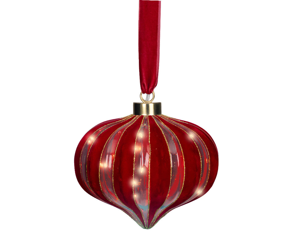 Red Glass & Velvet LED Light Ornament