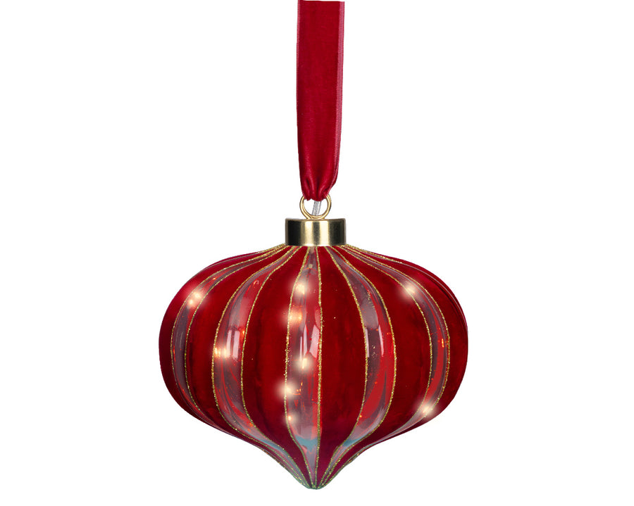 Red Glass & Velvet LED Light Ornament