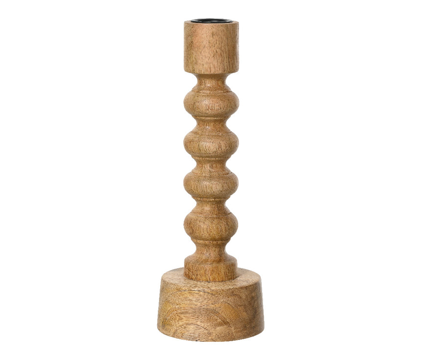 Large Wood Beaded Taper Candlestick