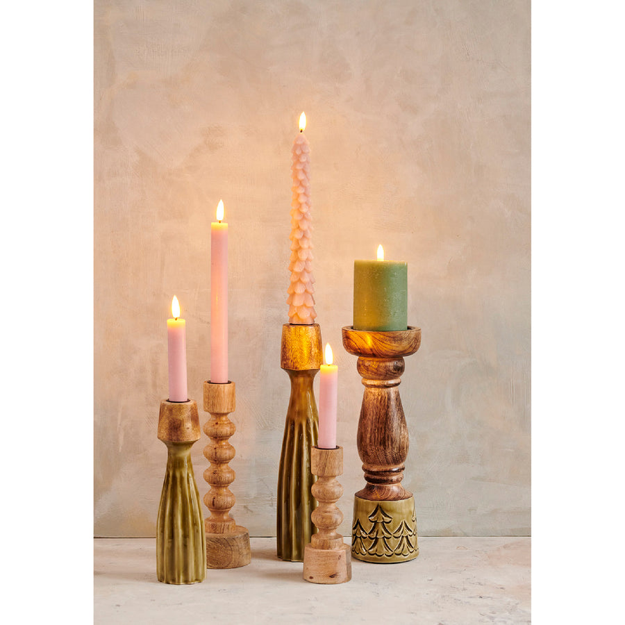 Large Wood Beaded Taper Candlestick