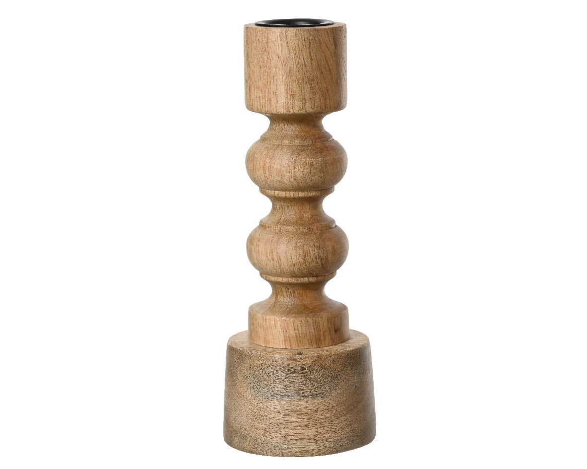 Small Wood Beaded Taper Candlestick