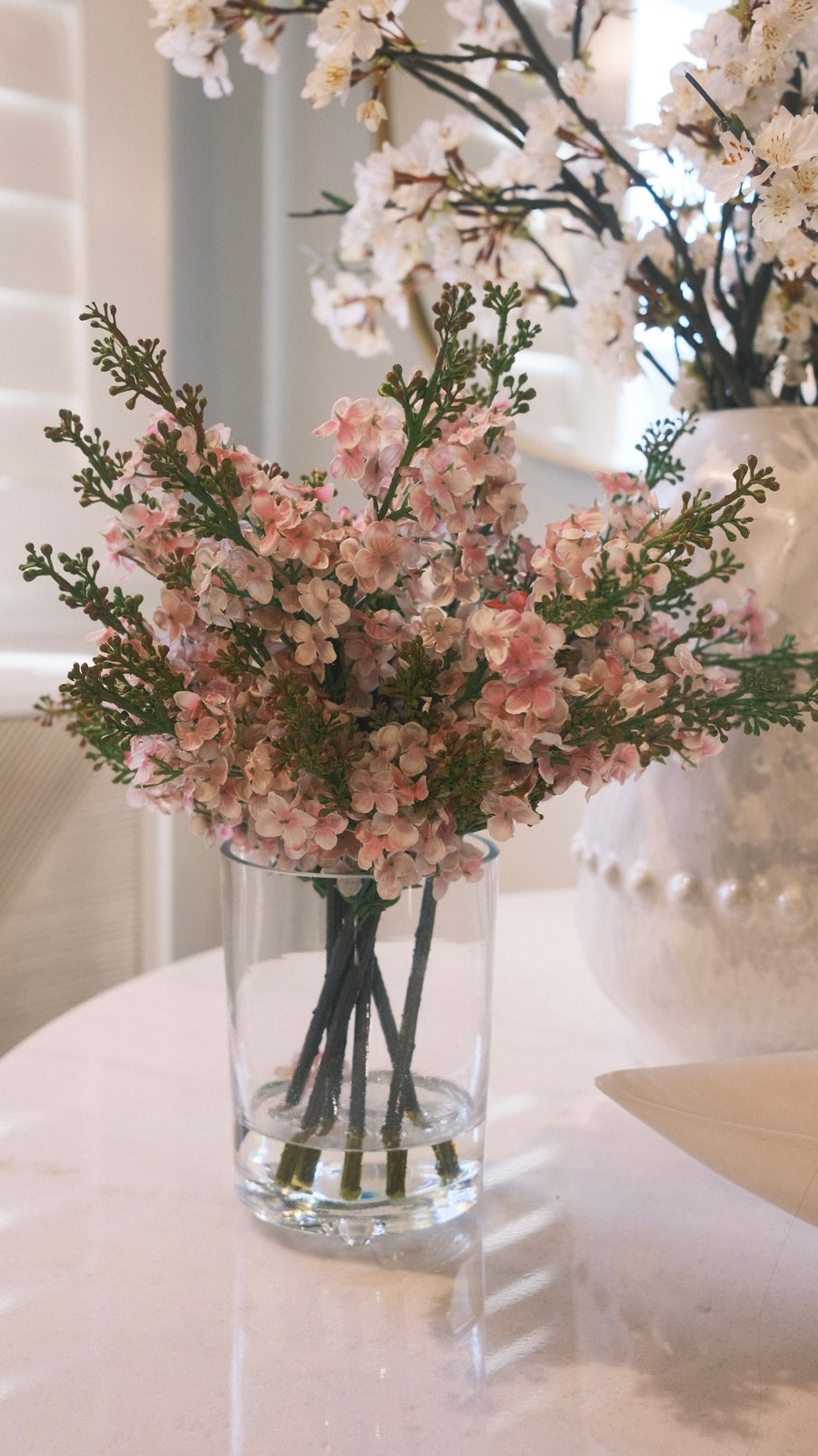 Pink Lilacs in Glass Vase