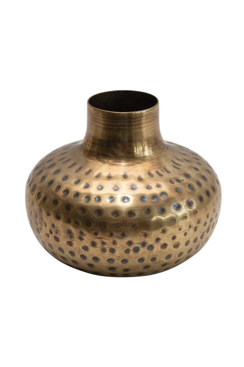 Antique Brass Hammered Vase