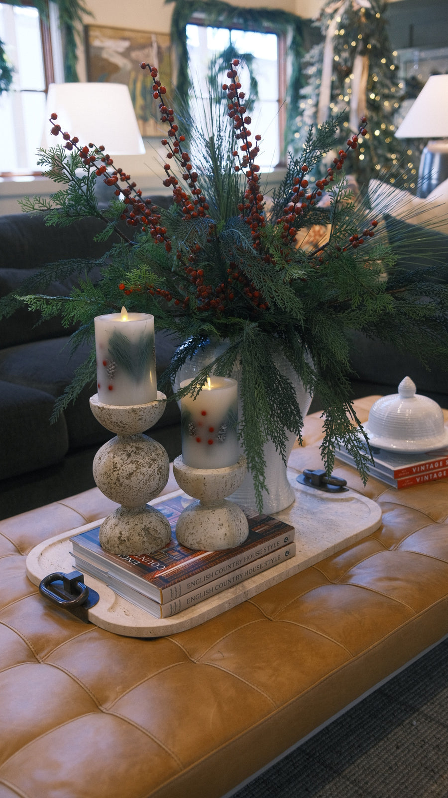 Berry & Pine Pillar Moving Flame Candle