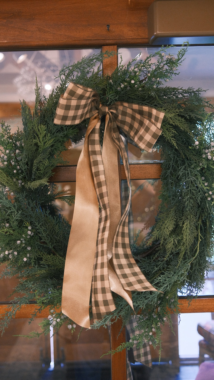 Olive Plaid Check Wired Ribbon