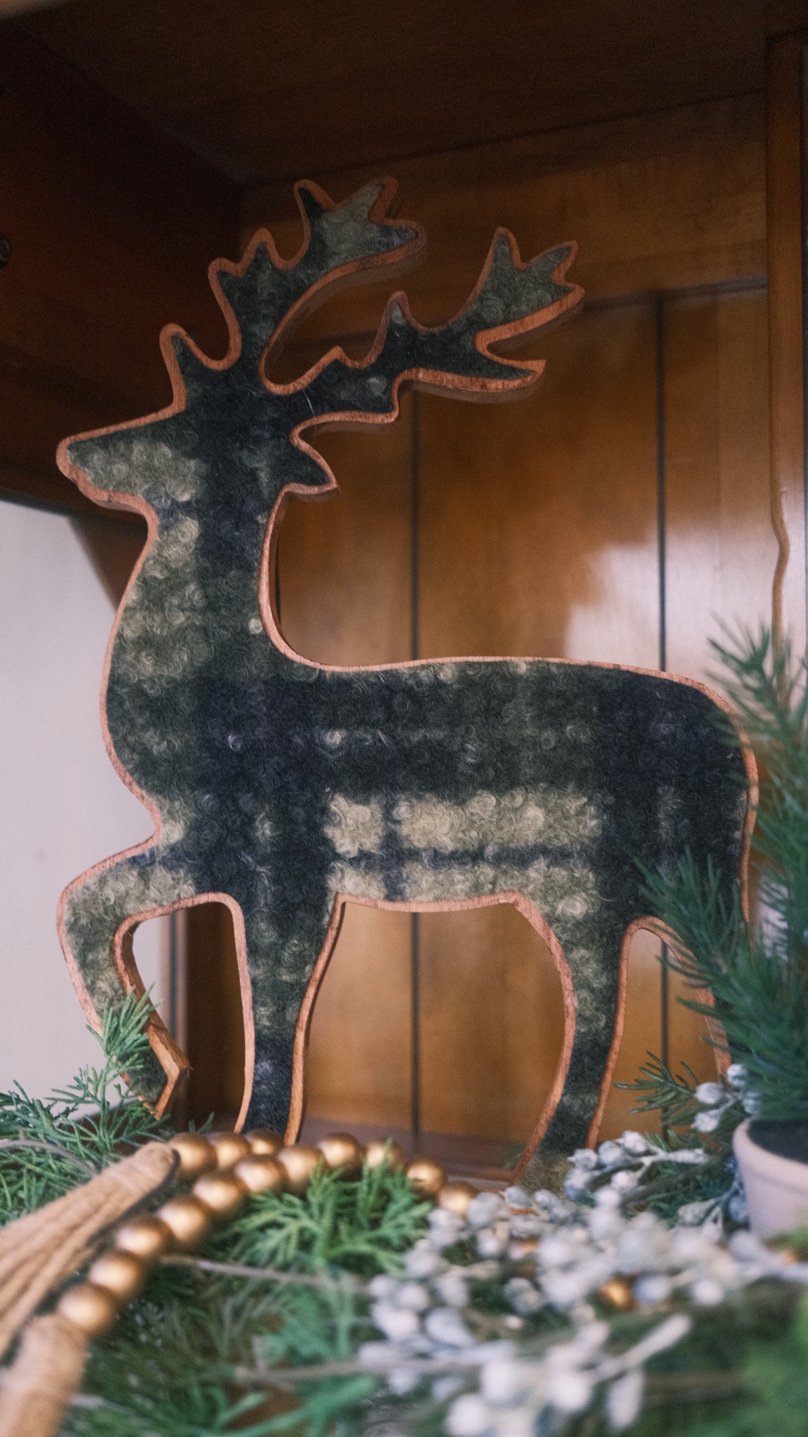 Flannel Plaid & Wood Reindeer