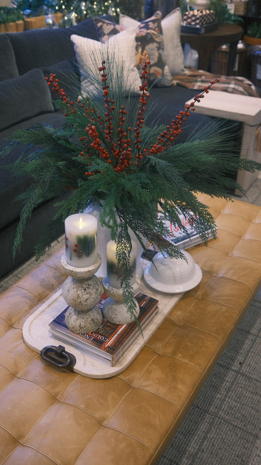 Berry & Pine Pillar Moving Flame Candle