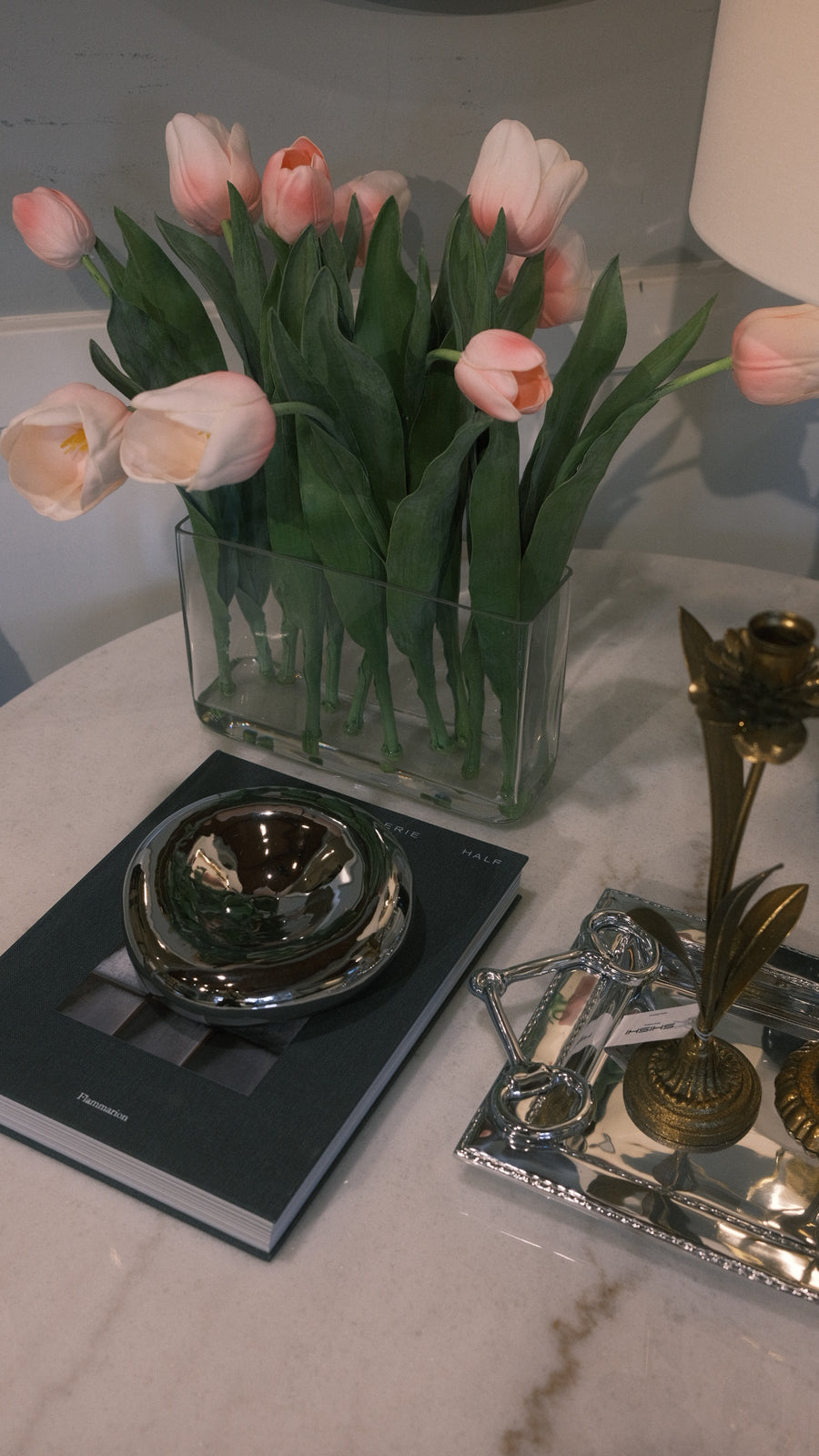 Pink Tulips in Glass Vase