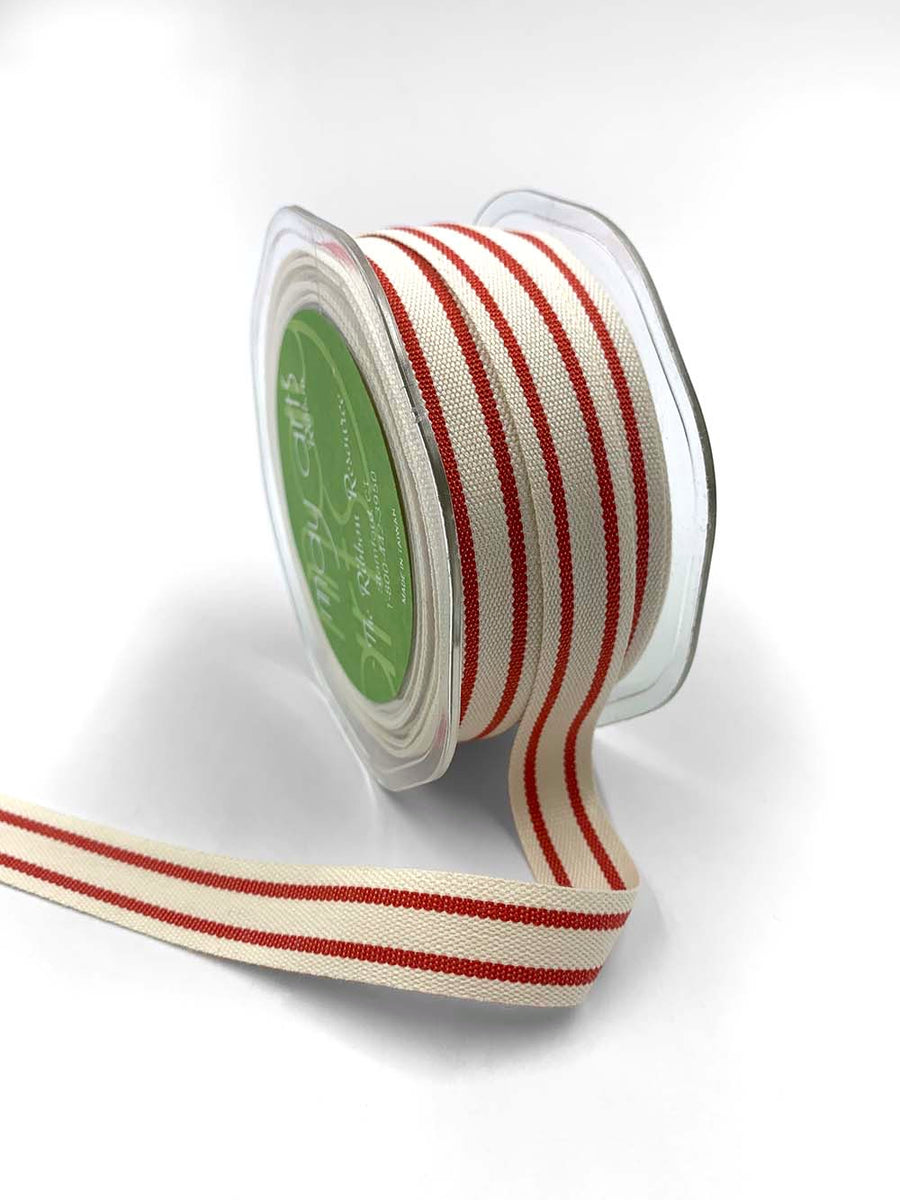 Cotton Ribbon with Red Stripes