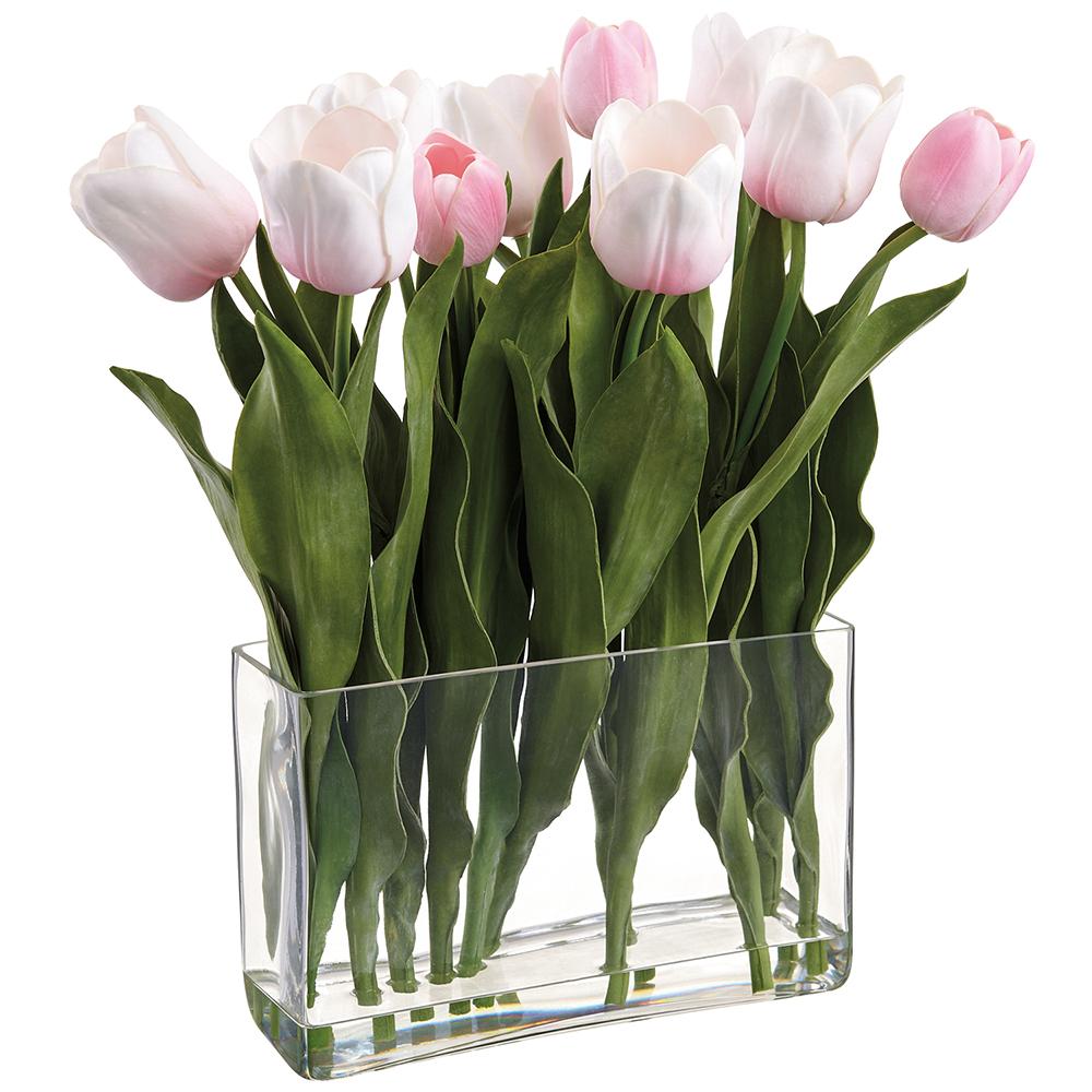 Pink Tulips in Glass Vase