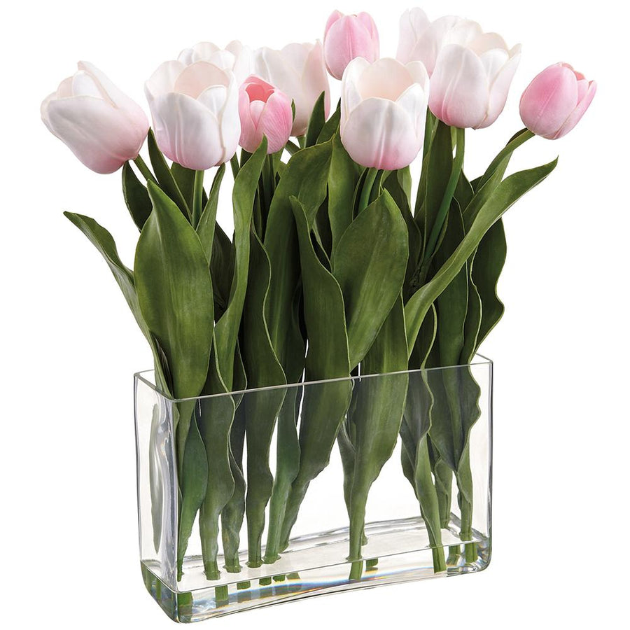 Pink Tulips in Glass Vase