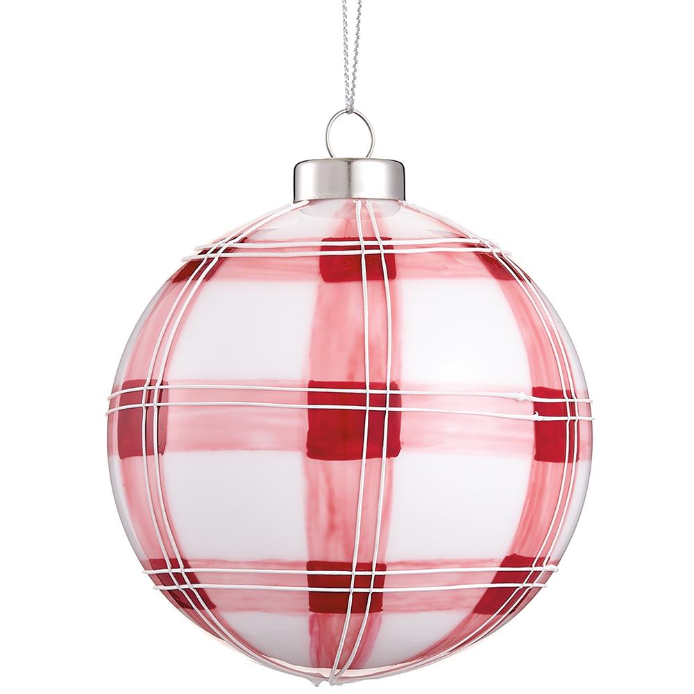 Red Plaid Glass Ornament