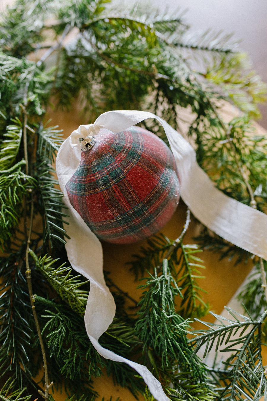 Red Plaid Ball Ornament