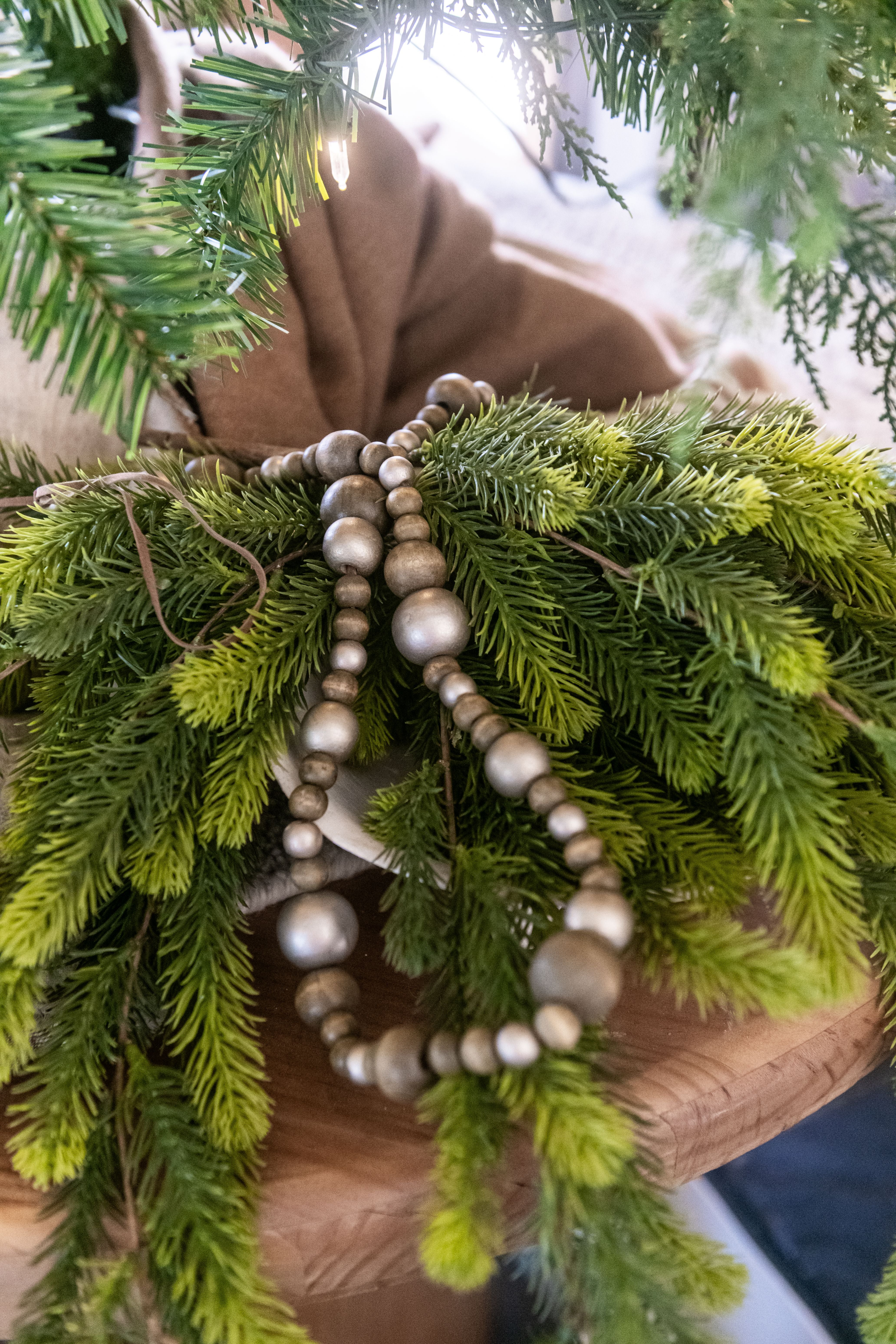 Brown and Antique Bronze Wood Bead Garland